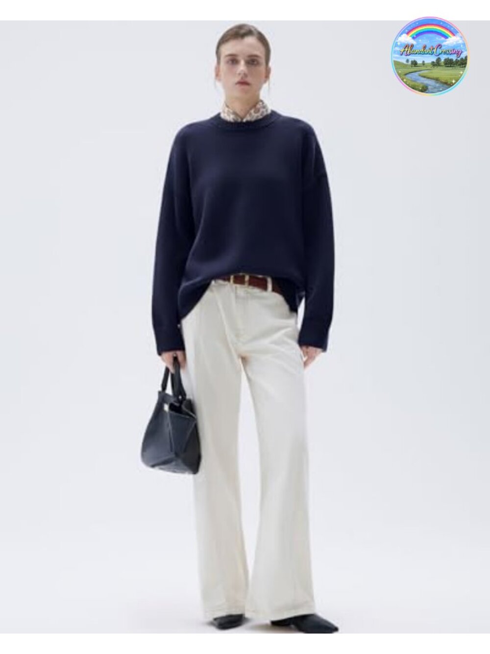 Women's Cashmere Blend Oversized Pullover Sweater Crew Neck Long Sleeve Cozy